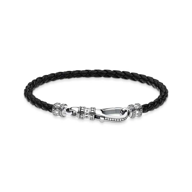 Thomas Sabo - Flätat Svart Läderarmband Med Karbinhake