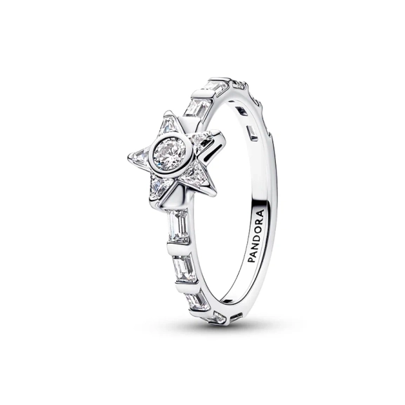 Pandora Timelessin hopeinen Stella Baguette -sormus