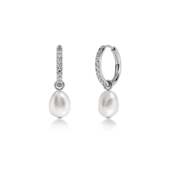 Örhängen i stål med sötvattenpärla och cubic zirconia