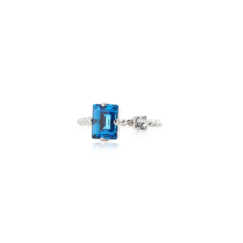 Caroline Svedbom - Diora Ring Rhodium Recreated Blue Combo