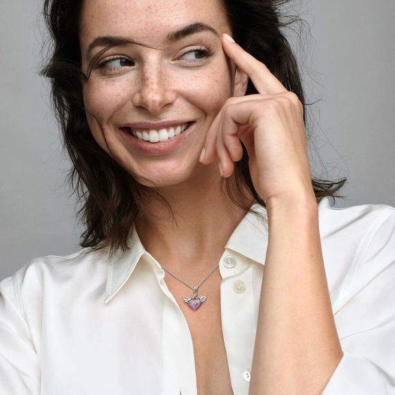 Pavéhjärta och Änglavingar Rosa Halsband - PANDORA - Snabb frakt & paketinslagning - Nordicspectra.se
