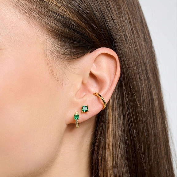 Single Hoop Earring Green Stone With White Stones Gold - Thomas Sabo - Suuri valikoima & ilmainen lahjapaketointi - Nordicspectra.fi