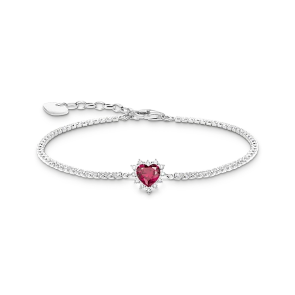 Rosa Hjärtformad Sten Tennisarmband i återvunnet silver med rubin och zirkoniastenar