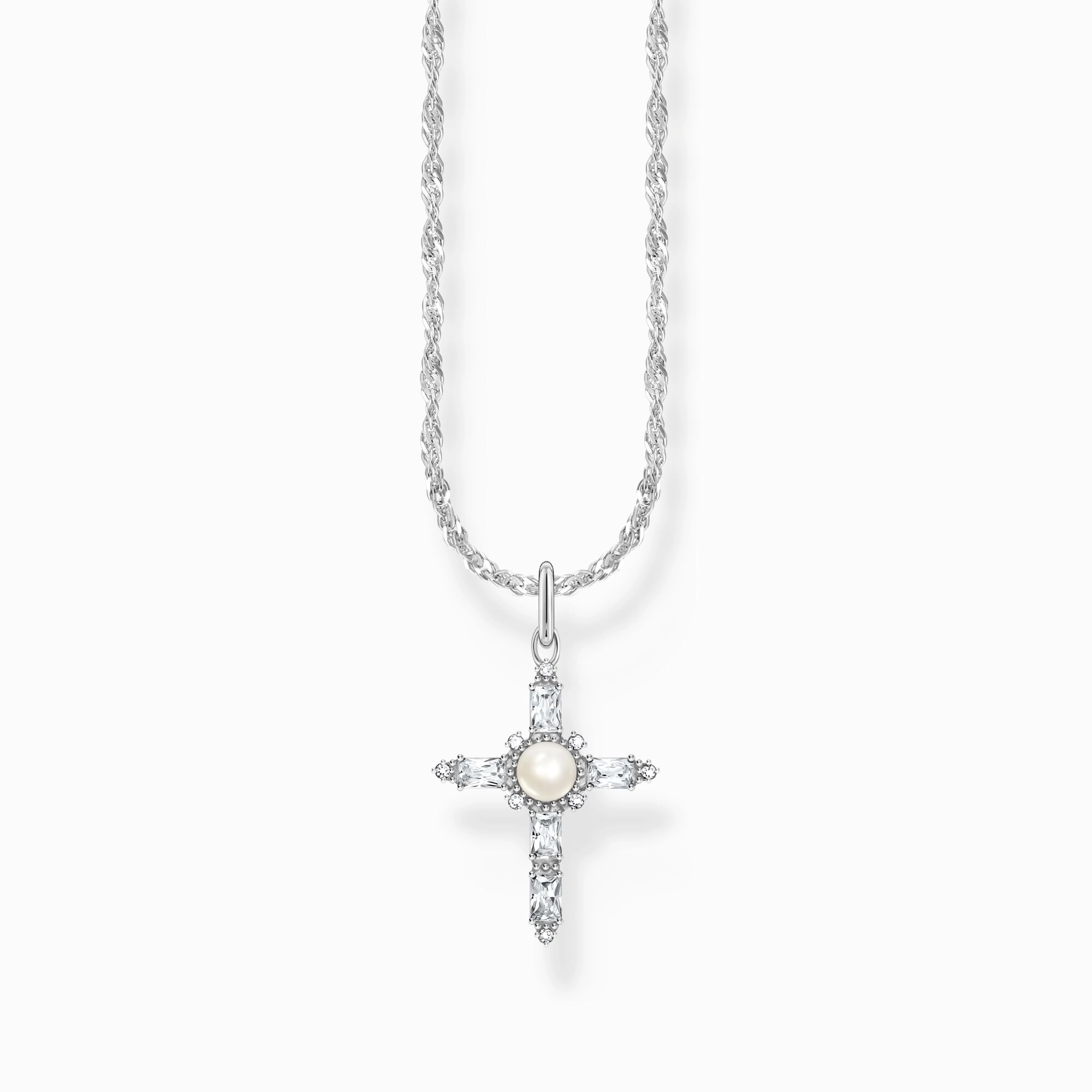 Thomas Sabo – Halsband med Glittrande Kors & Pärla