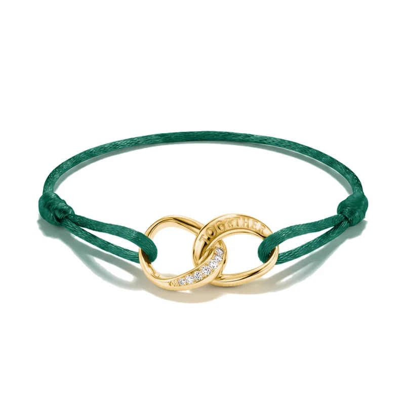 Thomas Sabo - Grönt Together Glittrande Textilarmband Guld