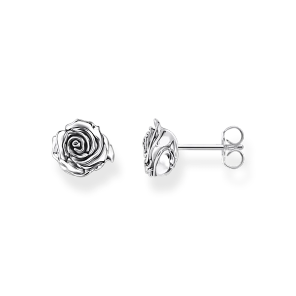Midnight Rose stiftörhängen i svärtat silver