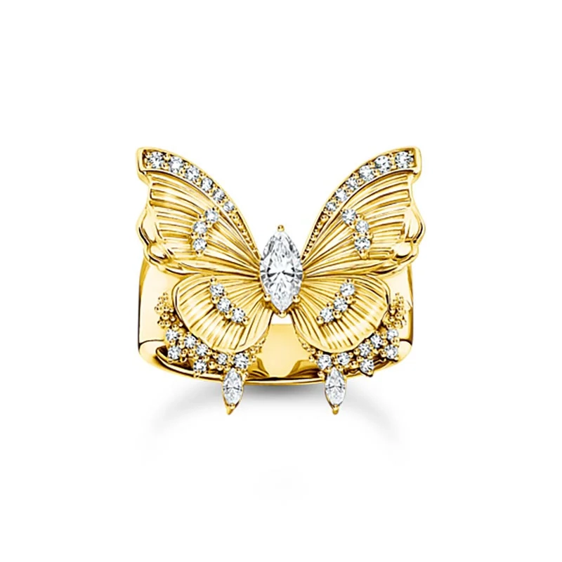 Glittrande Fjäril Cocktailring Guld