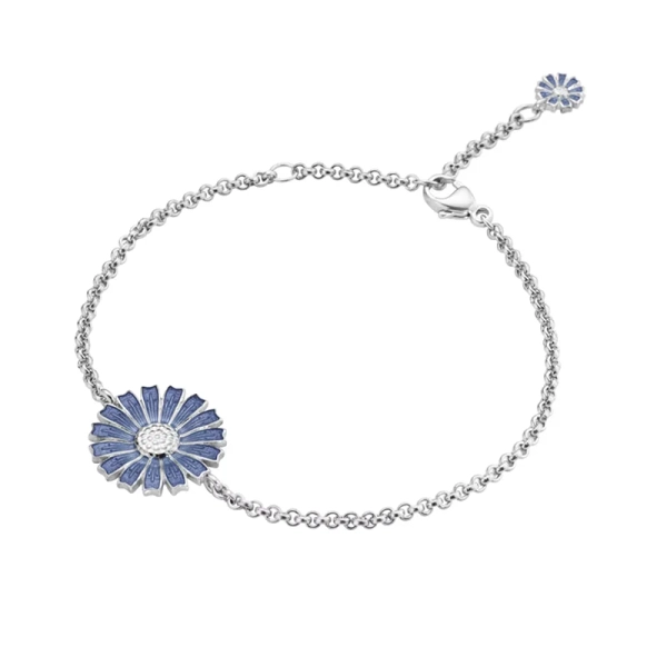 Daisy Blå Armband i sterlingsilver med handmålad blå emaljblomma