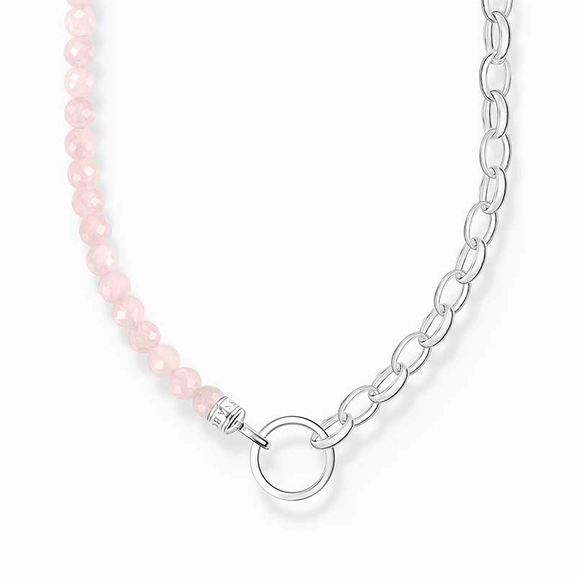 Charm-Kette mit Rosenquarz-Beads und Kettengliedern Silber von Thomas Sabo, Schneller Versand - Nordicspectra.de