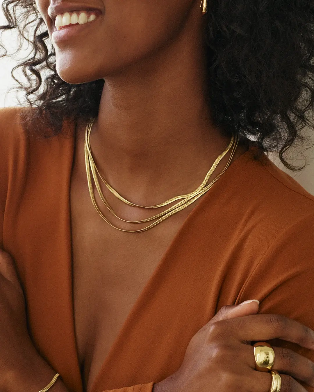 Herringbone Triple Necklace Gold - Edblad - Snabba leveranser - Gratis paketinslagning