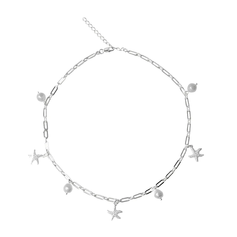 Caroline Svedbom - Sea Star Chain Necklace Rhodium Pearl