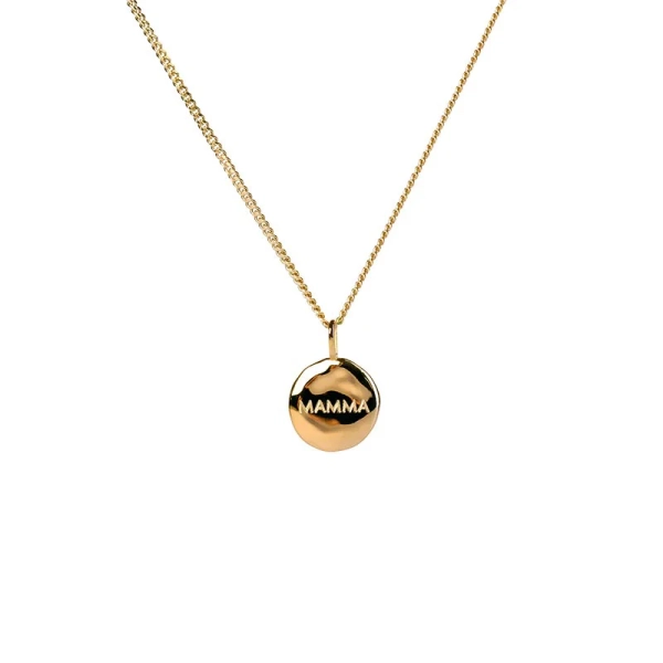 Halskette „Mamma Organic Coin Gold“ aus 18-karätig vergoldetem Messing mit der Gravur „Mamma“ auf einer glänzenden
