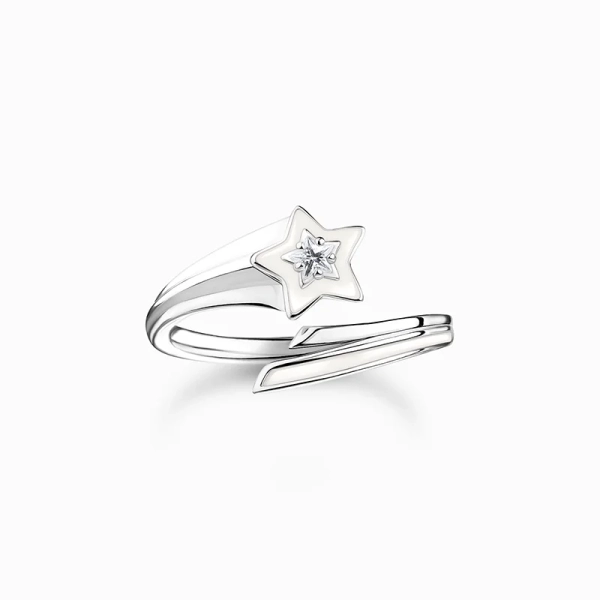 Stjärn-ring Med Vita Stenar Och Vit Kallemalj - Thomas Sabo - Snabb leverans & paketinslagning - Nordic Spectra