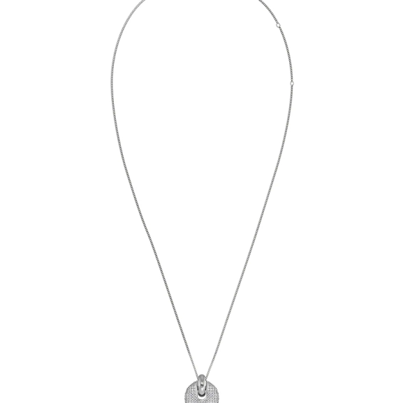 Långt halsband i sterling silver med rundade former och gnistrande stenar