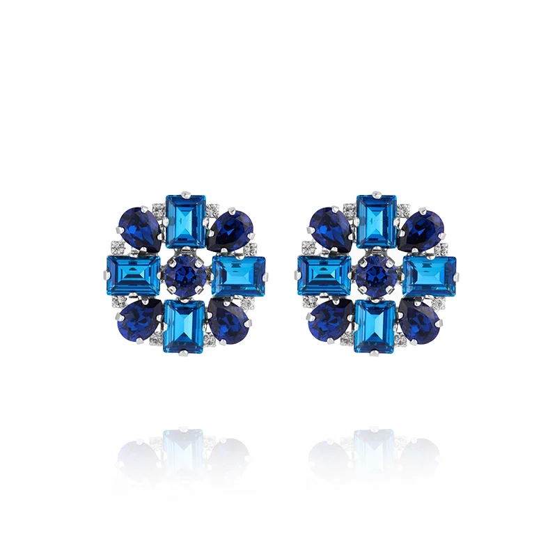 Caroline Svedbom - Diora Statement Earrings Rhodium Recreated Blue Combo