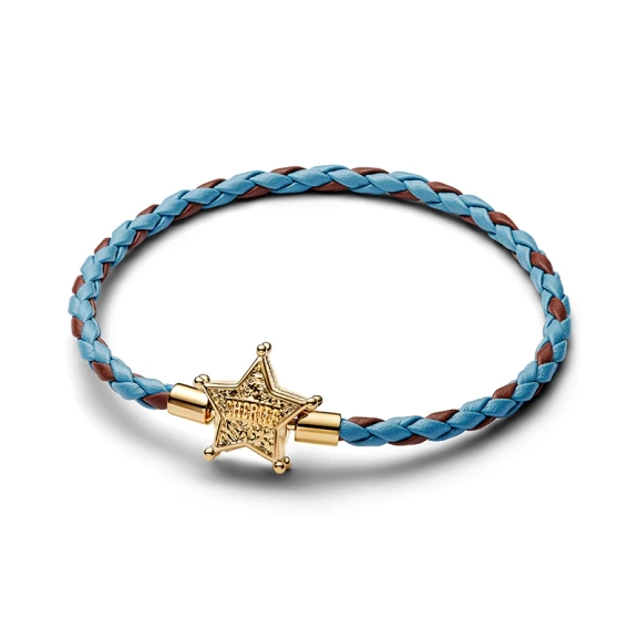 Disney Pixar Toy Story Sheriff Stern Armband mit vergoldetem Stern auf blauem und braunem Leder