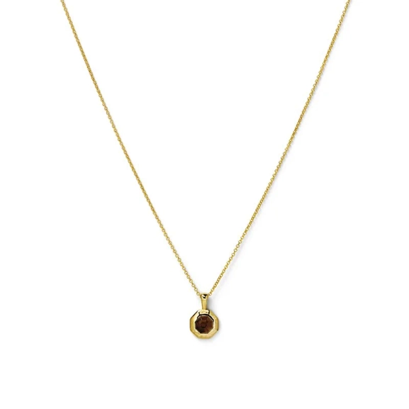 Achteckige Halskette Gold: Handgefertigte Halskette aus 18-karätig vergoldetem Silber mit Rauchquarzanhänger von Syster P