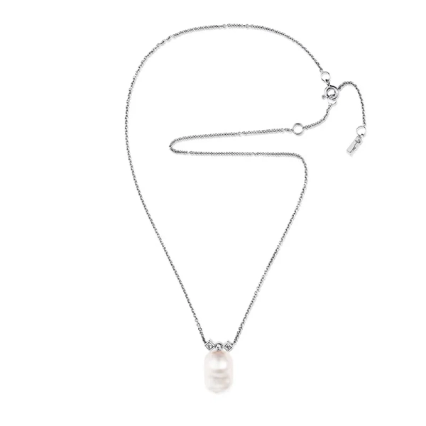 Twinkle & Unique Necklace White Gold i 18K vitguld med tre diamanter och en barock sötvattenpärla