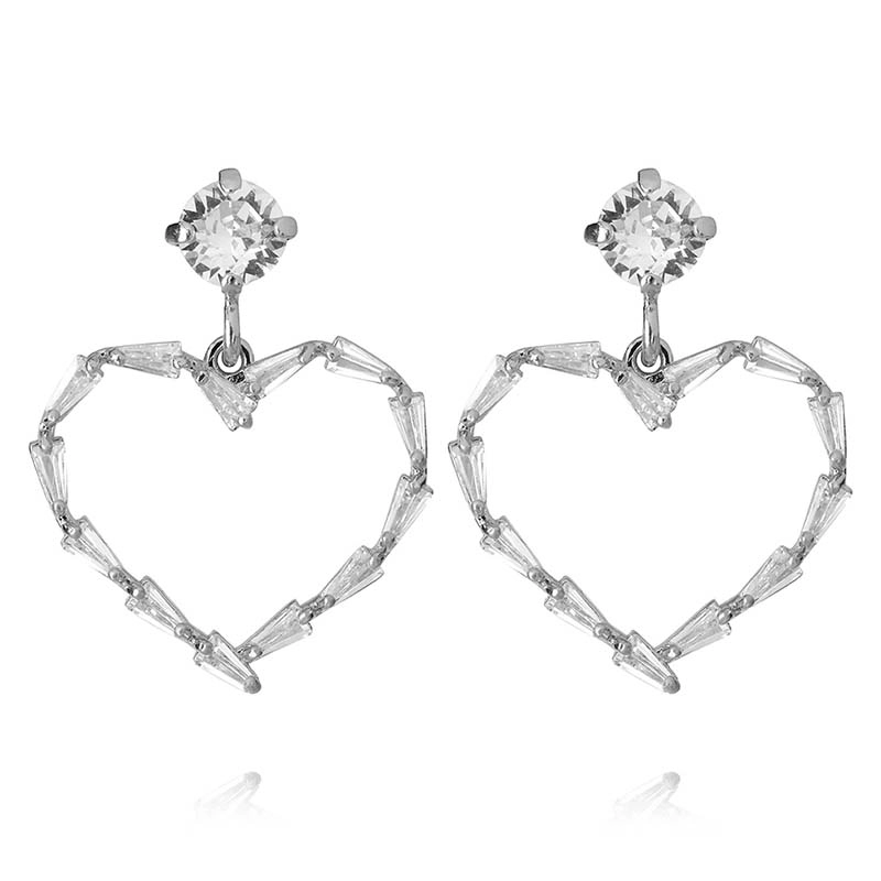 Caroline Svedbom - Baguette Heart Earrings Rhodium Crystal