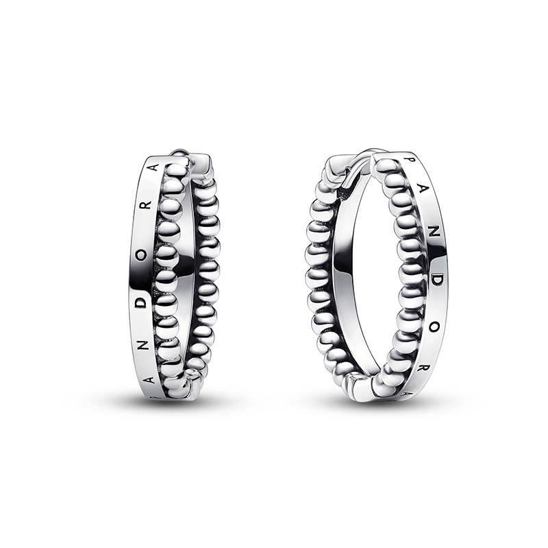 PANDORA - Pandora Signature Logo & Beads Hoop Earrings