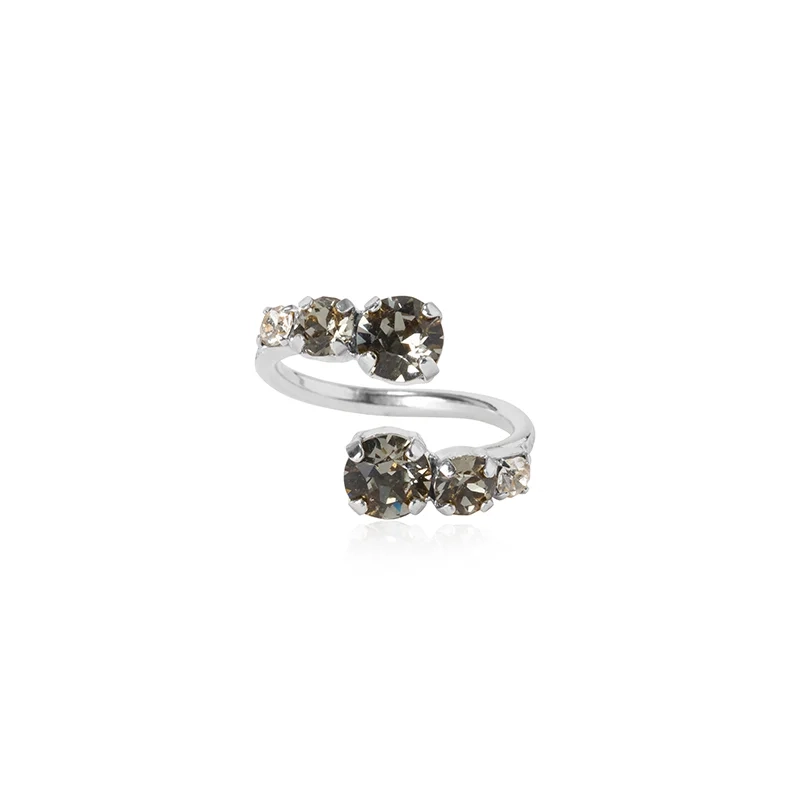 Caroline Svedbom - Halo Ring Rhodium Black Diamond / Crystal