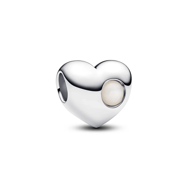 Monatsstein Juni Herz-Charm in Silber von Pandora Moments. Charm mit sanft schimmerndem Kristall für Intuition und Sensibilität.