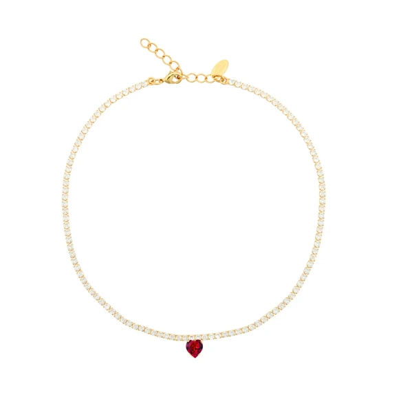 Guldfärgat halsband med röd Swarovski-kristall