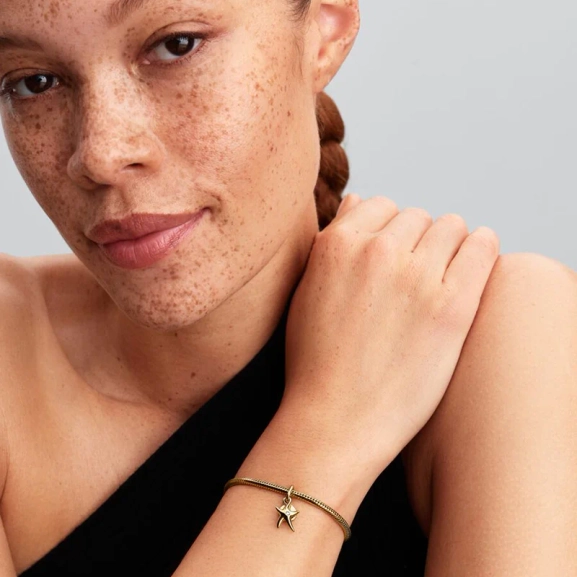 Dubbel hängberlock med förtrollande sjöstjärna i 14K guldplätering och cubic zirconia sten. Graverad med "Darling". Från Pandora Moments kollektionen.