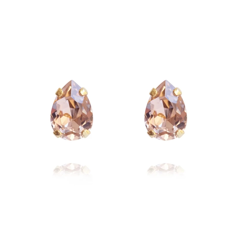 Petite Drop Stud Earrings i guld med gammelrosa kristaller