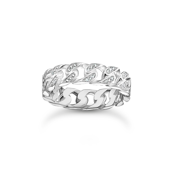 Pansarlänk Glittrande Stenar Ring i återvunnet silver med curb-länkar och cubic zirconia