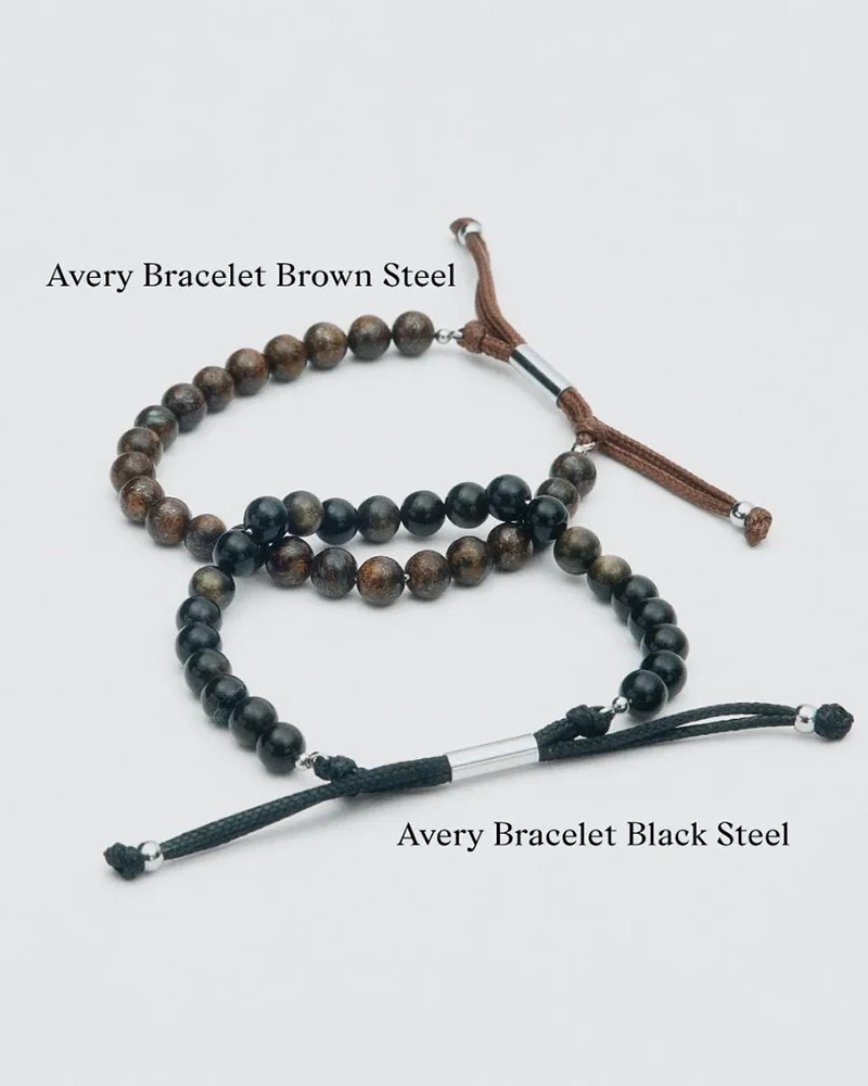 Herrarmband Avery i brun jaspis och polerat rostfritt stål med dragskospänne