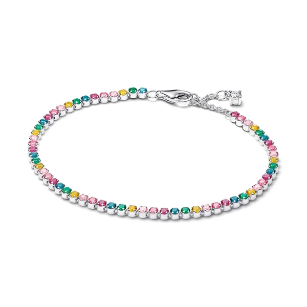 Regenbogen-Tennisarmband von Pandora aus Silber mit farbenfrohen Zirkonia-Steinen