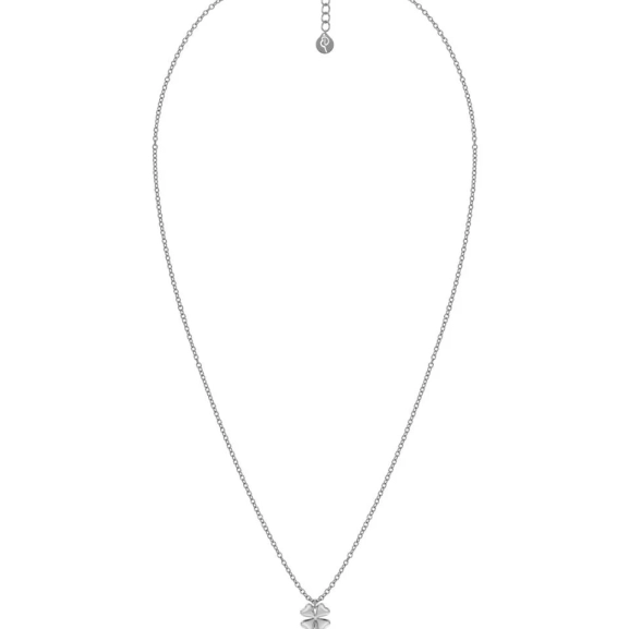 Halsband i polerat rostfritt stål med stilren fyrklöverberlock på tunn kedja från Edblads Lucky Mini-serie.