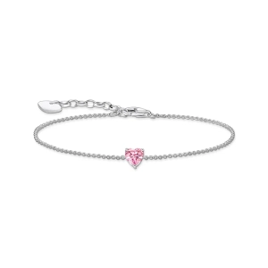 Bracelet with Heart-shaped Pink Sparkling Stone - Thomas Sabo - Suuri valikoima & ilmainen lahjapaketointi - Nordic Spectra