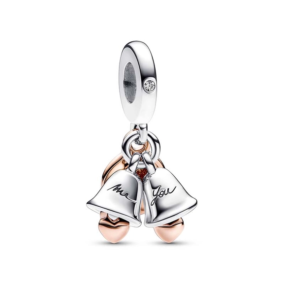 Bicolor Hochzeitsglocken Doppelter Charm-Anhänger von PANDORA, Schneller Versand - Nordicspectra.de
