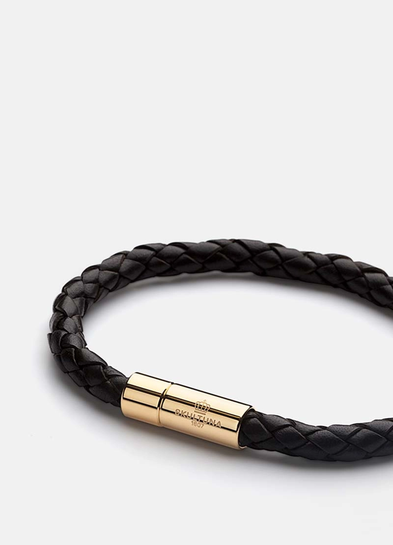 Leather Bracelet Gold - Black - Skultuna - Snabb frakt & paketinslagning - Nordicspectra.se