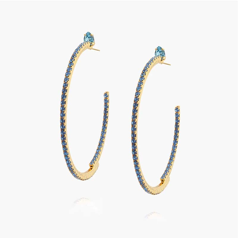 Caroline Svedbom - Crystal Loop Earrings Gold Sapphire