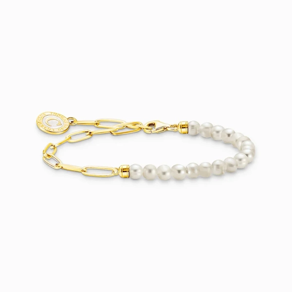 Member Charm-Armband mit weißen Perlen und Charmista Coin vergoldet - Thomas Sabo - Nordic Spectra