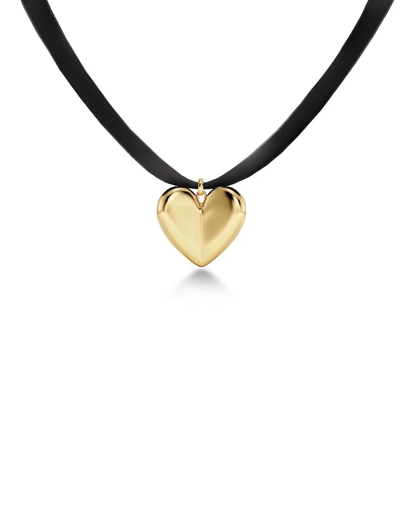 Hjärta format halsband i 14K guldplätering hänger i svart sidenband