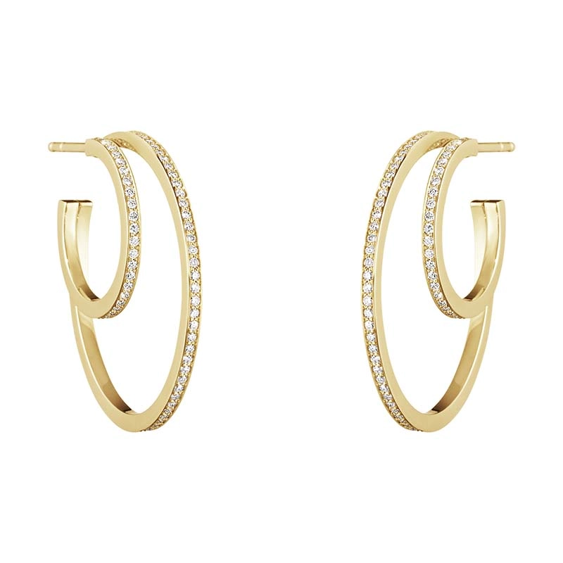 Georg Jensen - Halo &Ouml;rh&auml;ngen Guld med Dubbla Pav&eacute;infattade 0.64 ct Diamanter