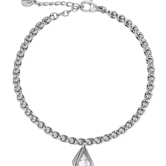 Armband i polerat rostfritt stål med frihängande berlock och cubic zirconia