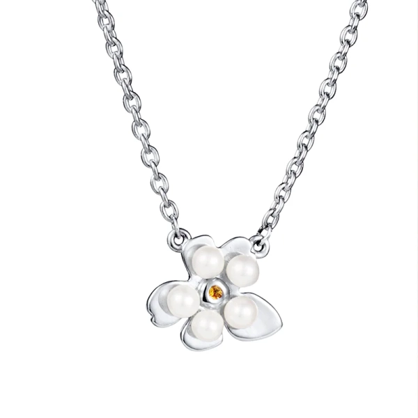 Vergissmeinnicht-Halskette aus Silber mit Süßwasserperlen und Citrin
