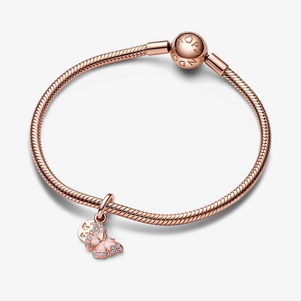 Rosafarbener Schmetterling & Spruch Doppelter Charm-Anhänger von PANDORA, Schneller Versand - Nordicspectra.de