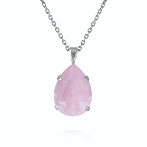 Mini Drop Necklace i rhodium med mjuk rosa kristall