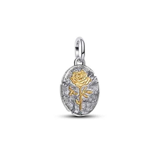 Medaillon-Rosenanhänger in Silber & Gold. Eine Erinnerung an Ihre Reise und Stärke. Schönheit gedeiht selbst zwischen Dornen. Licht und Schönheit in schwierigen Zeiten.