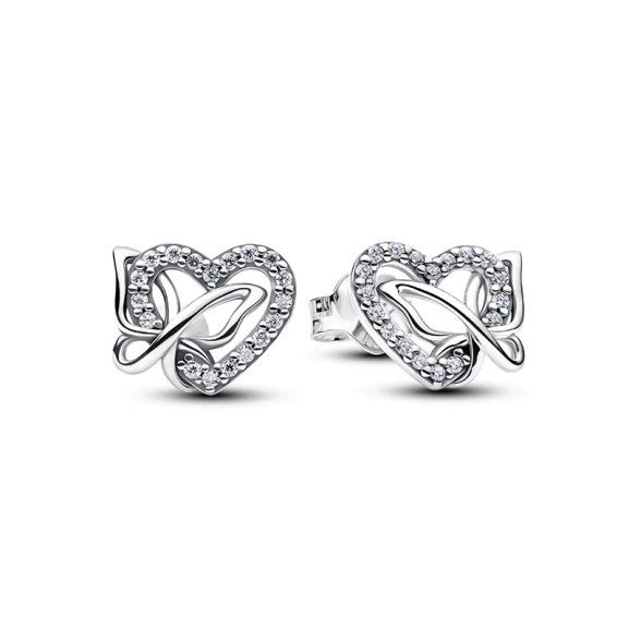Herz- und Schmetterlingsohrringe von Pandora aus Silber mit Herz und Schmetterling