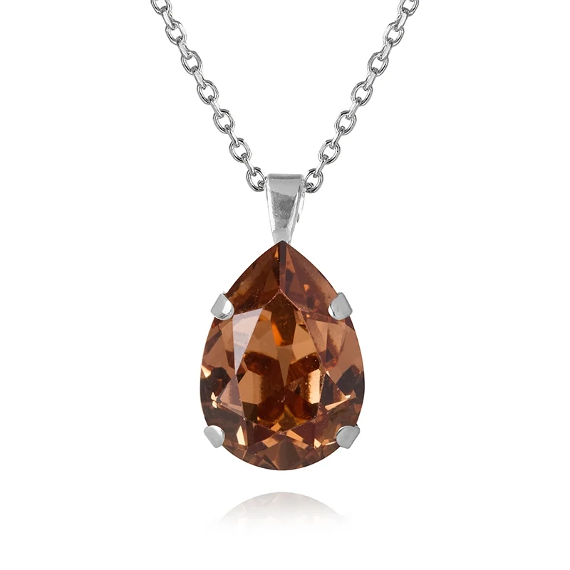 Caroline Svedbom - Mini Drop Necklace Rhodium Recreated Light Smoked Topaz