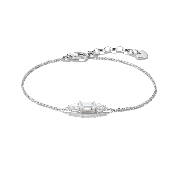 Bold Elegance-armband från Thomas Sabo i silver med vita zirkonia-stenar i oktagon- och droppform på tunn justerbar kedja.