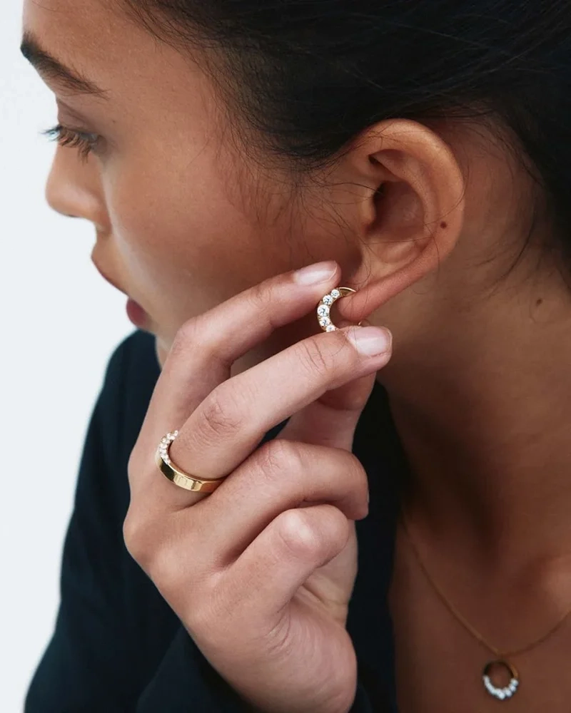 runda 14K guldpläterade örhängen med gnistrande cubic zirconia-stenar från Edblad.