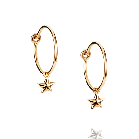Micro Catch A Falling Star Creolen Gold aus 18 Karat Gold mit kleinen hängenden Sternen